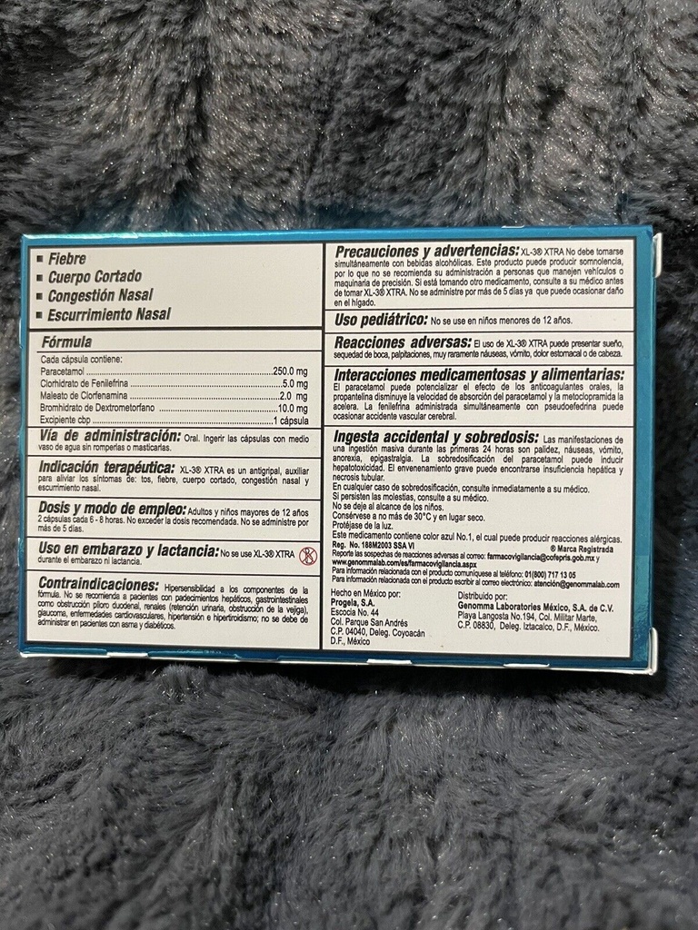 Clorfenamina, Fenilefrina, Dextrometorfano, Paracetamol XL-3® Xtra
