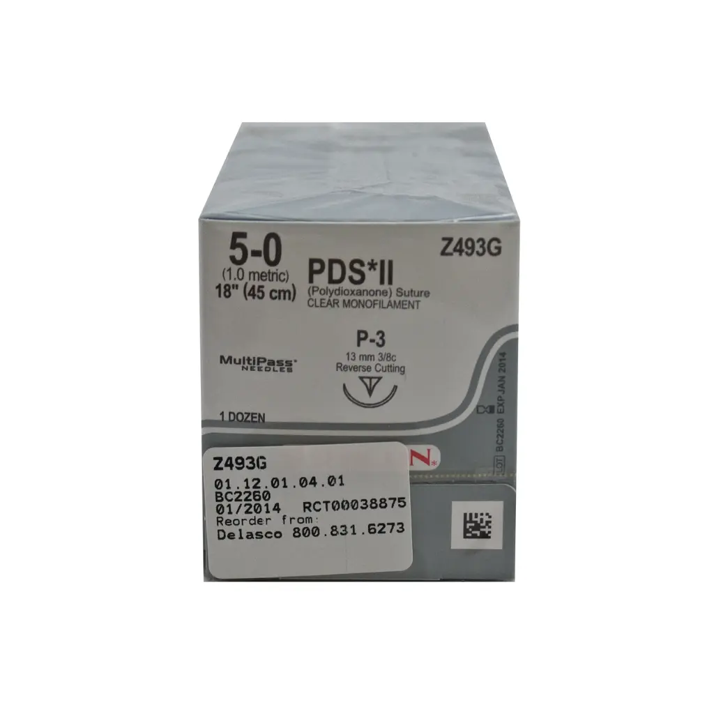 PDS* II Monofilamento, 45 cm, Incoloro, 5/0 USP, P-3, 13 mm, 3/8 Circular, Reverso Cortante