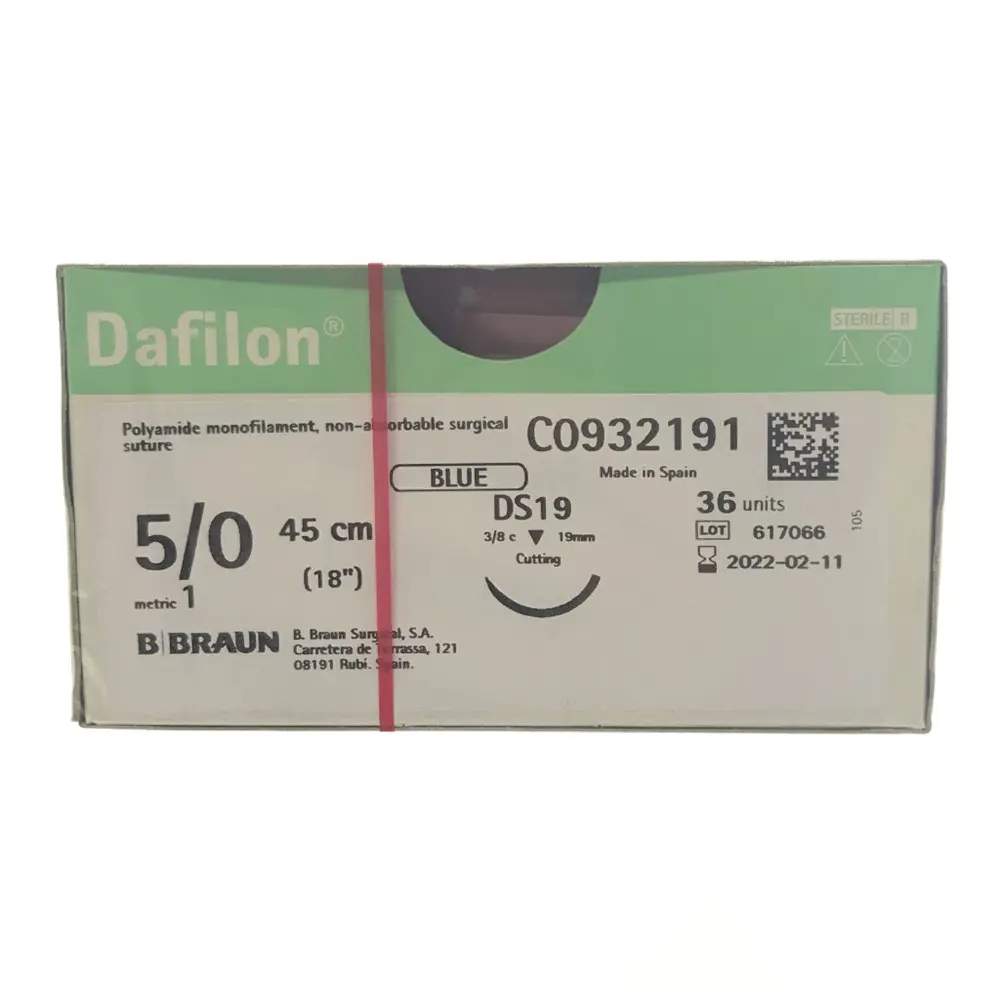 Nylon Monofilamento, 45 cm, Azul  5/0 USP, DS-19, 19 mm 3/8 Circular, Reverso Cortante