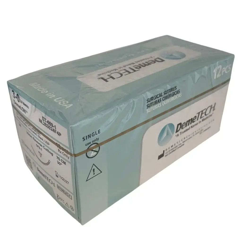 Nylon Monofilamento, 75 cm, Negro, 3/0 USP, DFS-1, 24 mm, 3/8 Circular, Reverso Cortante