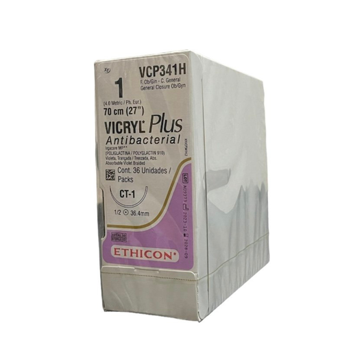 [VCP341H] VICRYL® Plus Trenzado, 70 cm, Violeta, 1 USP, CT-1, 36.4 mm, 1/2 Circular, Ahusada