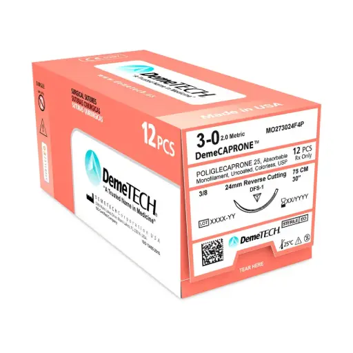 [MO273024F4P] Monocryl Monofilamento, 75 cm, Incoloro, 3-0 USP, DFS-1, 24 mm, 3/8, Circular, Reverso Cortante