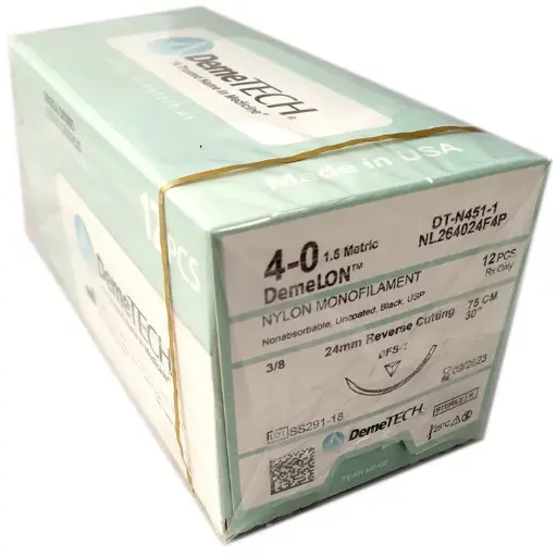[NL264024F4P] Nylon Monofilamento, 75 cm, Negro, 4/0 USP, DFS-1, 24 mm, 3/8 Circular, Reverso Cortante